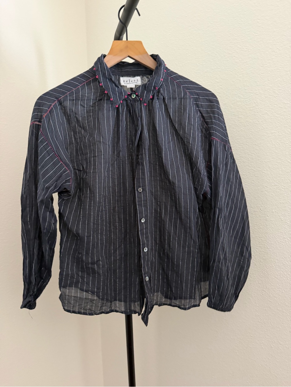 Navy Pinstripe Button-Down Shirt - Picture 2 of 5